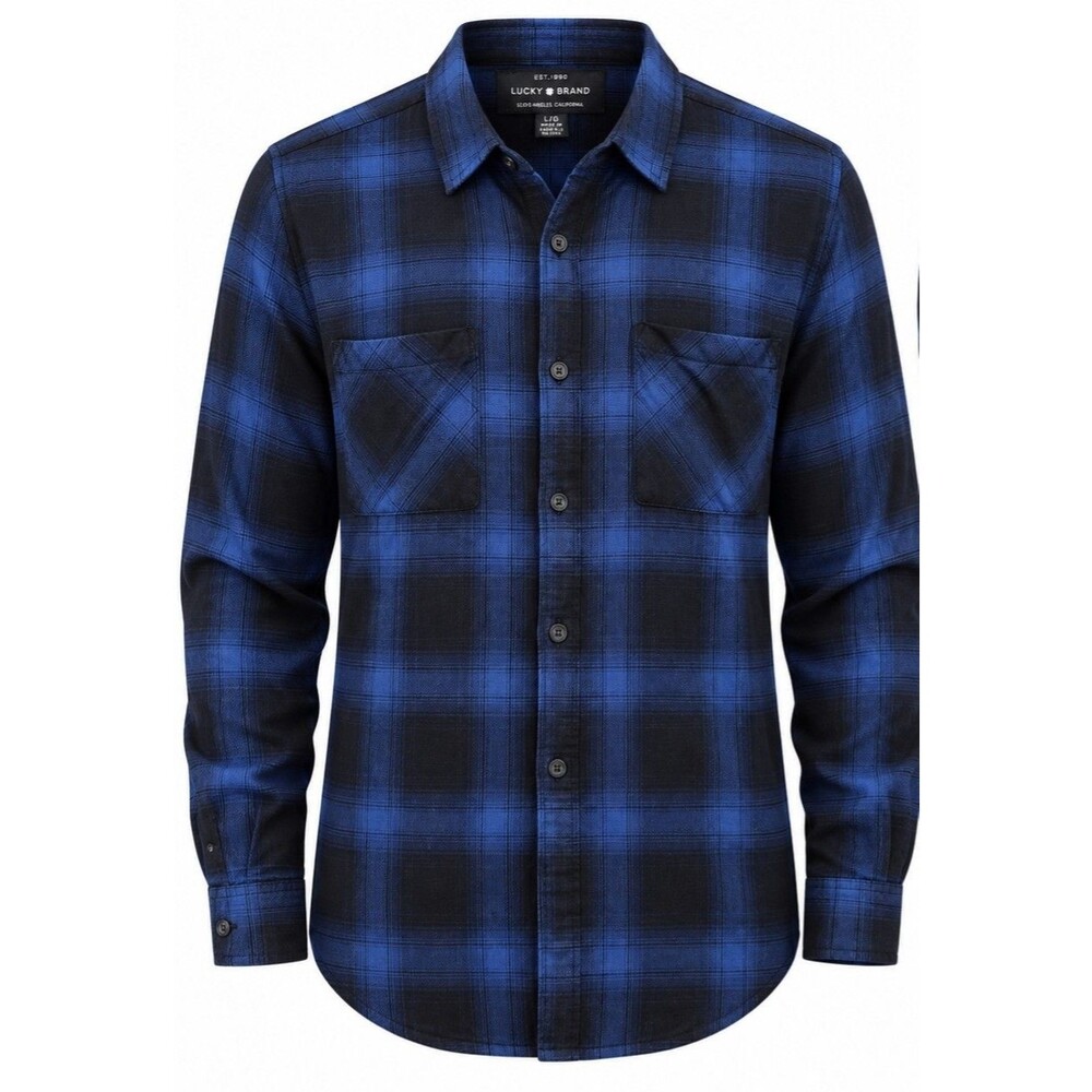 Lucky Brand Blue & Black Plaid Long Sleeve Henley Popover Shirt - Women's Large